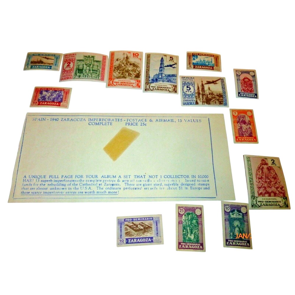 Spain 1940 Zaragoza Imperforates Postage & Airmail 13 Values Complete Set